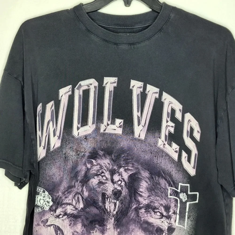Darc Sport Wolves Club Oversized Distressed T Shirt Size Medium‎